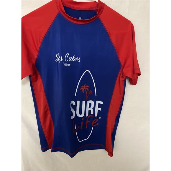 Surf Life Top Shirt Los Cabos Mexico Size Medium Blue/Red w/Surf Board - Picture 2 of 8